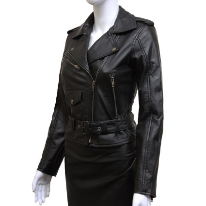Ladies Black Fitted Bikers Style Vintage Rock-HEDY