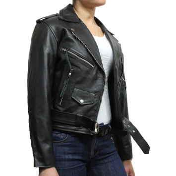 Women's Black Leather Biker Jacket BNWT-Liza