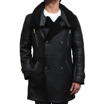  Men's Luxury Sheepskin Long Duffle Coat-Valentine