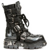 New Rock Black Leather Biker Metallic Boots - M107-S2
