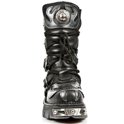 New Rock Black Leather Biker Metallic Boots - M107-S2