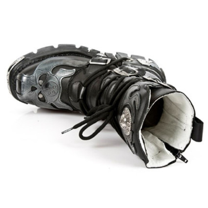 New Rock Black Leather Biker Metallic Boots - M107-S2