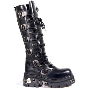 New Rock Unisex Black Metallic Gothic Biker Boots - M272-S1