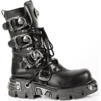New Rock Metallic Black Leather Stunning Biker Boots - M.391-S1