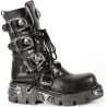 New Rock Metallic Black Leather Stunning Biker Boots - M.391-S1
