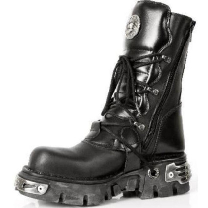 New Rock Metallic Black Leather Stunning Biker Boots - M.391-S1