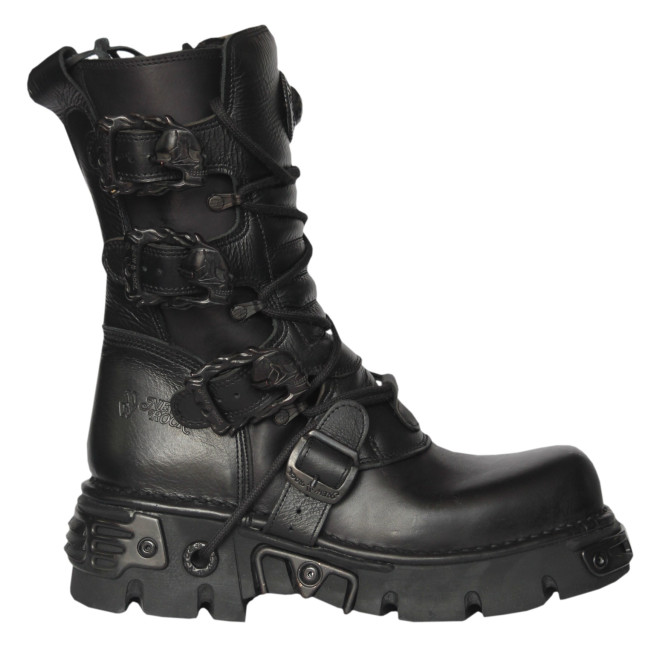 New Rock Black Leather Biker Metallic Reactor Boots - M.391-S18
