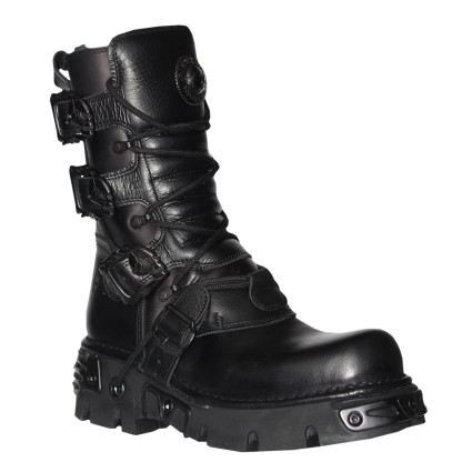 New Rock Black Leather Biker Metallic Reactor Boots - M.391-S18