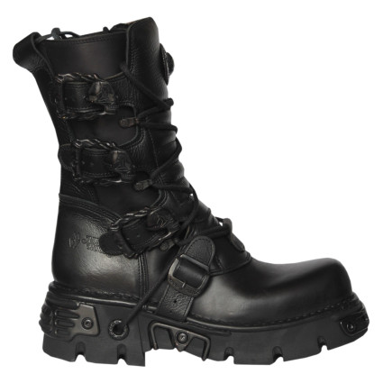New Rock Black Leather Biker Metallic Reactor Boots - M.391-S18