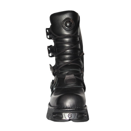 New Rock Black Leather Biker Metallic Reactor Boots - M.391-S18