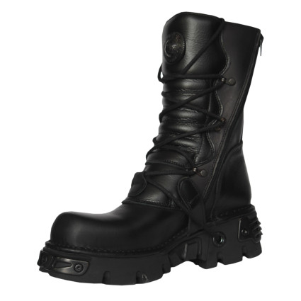 New Rock Black Leather Biker Metallic Reactor Boots - M.391-S18