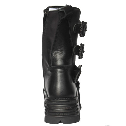 New Rock Black Leather Biker Metallic Reactor Boots - M.391-S18