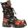 New Rock Black Leather Dashing Fire Print Biker Boots - M.591-S1