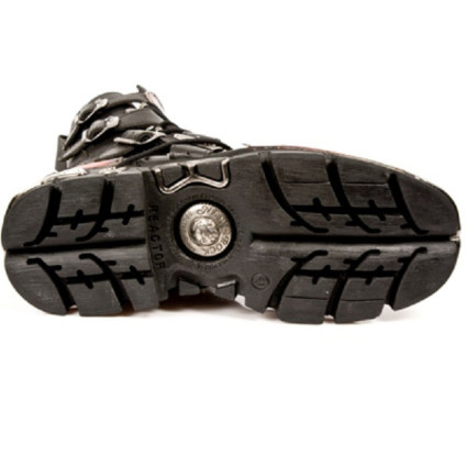 New Rock Black Leather Dashing Fire Print Biker Boots - M.591-S1