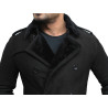 Men's Luxury Spanish Merino Fur Sheepskin Belted Pea Coat German Navy Long Duffle Coat Ideal For Winter Latest Design