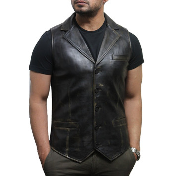 Men's Vintage Rub Off Smart Leather Waistcoat Designer Fit-Ansel