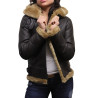 Leather Sheepskin Shearling Jacket Womens | B3 WW2 Aviator Flying Hooded Jacket