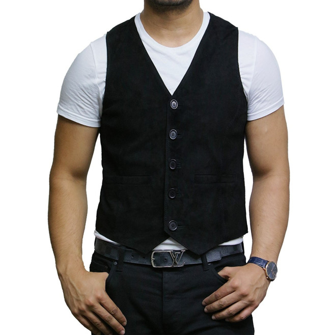 Mens Leather Black Smart Waistcoat