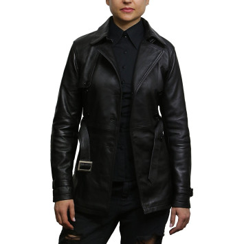 Women's Black Superior Leather Biker Jacket Coat Vintage Retro Design-Zoe