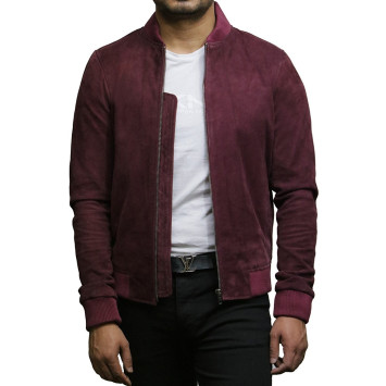 Mens Leather Jacket Vintage Retro Burgundy Goat Suede  Jacket--Sonny