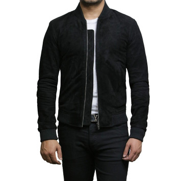 Mens Leather Jacket Vintage Retro Burgundy Goat Suede  Jacket--Sonny