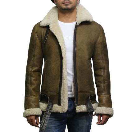 Brandslock Men's Aviator Real Shearling Sheepskin Leather Bomber Flying Jacket-Ben