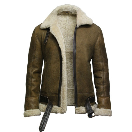 Brandslock Men's Aviator Real Shearling Sheepskin Leather Bomber Flying Jacket-Ben
