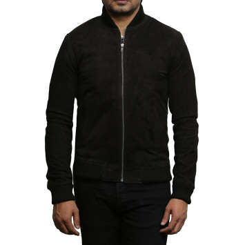 Mens Leather Jacket Vintage Retro Burgundy Goat Suede  Jacket--Sonny