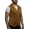 Mens Leather Waistcoat From Smooth Exclusive Goat Suede Classic Smart TanLeather Waistcoat