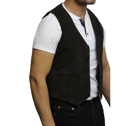 Mens Leather Waistcoat From Smooth Exclusive Goat Suede Classic Smart Brown Leather Waistcoat