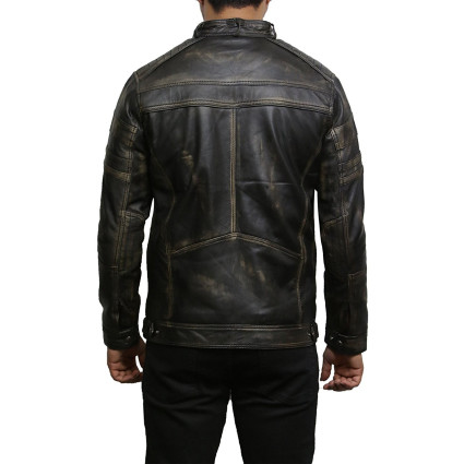Men's Black Warm Leather Biker Jacket Vintage Retro Distressed Leather Jacket