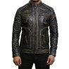 Men's Black Warm Leather Biker Jacket Vintage Retro Distressed Leather Jacket