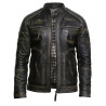 Men's Black Warm Leather Biker Jacket Vintage Retro Distressed Leather Jacket
