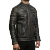 Men's Black Warm Leather Biker Jacket Vintage Retro Distressed Leather Jacket