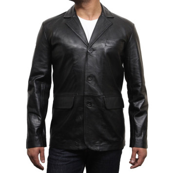 Men's Black Leather Blazer - Typo