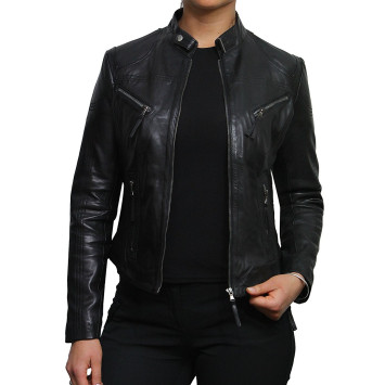  Vintage Womens real Leather Biker Jacket Lambskin  