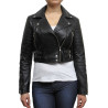 Ladies Black Puffed Leather Biker Jacket-Tereza