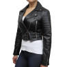 Ladies Black Puffed Leather Biker Jacket-Tereza