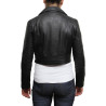 Ladies Black Puffed Leather Biker Jacket-Tereza