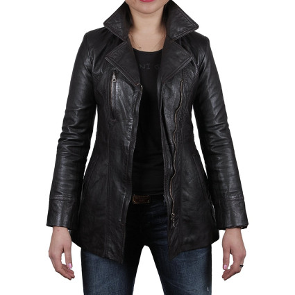 Leather Jacket Womens | Real Nappa Lamb Leather Long Jacket For Women