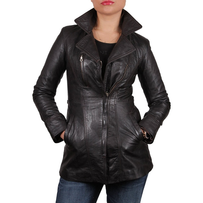 Leather Jacket Womens | Real Nappa Lamb Leather Long Jacket For Women