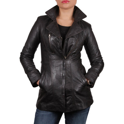 Leather Jacket Womens | Real Nappa Lamb Leather Long Jacket For Women