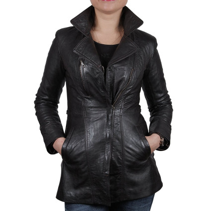 Leather Jacket Womens | Real Nappa Lamb Leather Long Jacket For Women