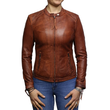 Women's Leather Biker Jacket Superior Quality Waxed Lambskin Leather