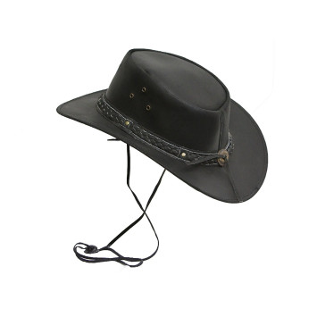 Mens Vintage Black Wide Brim Cowboy Aussie Style Western Bush Hat