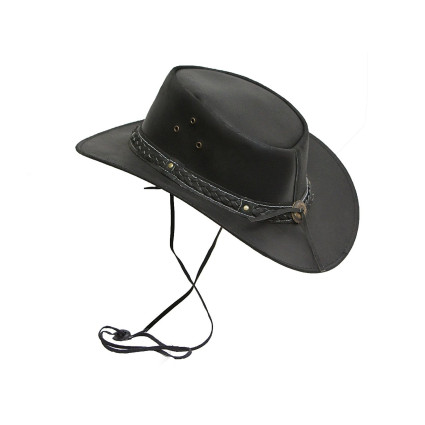 Mens Vintage Black Wide Brim Cowboy Aussie Style Western Bush Hat