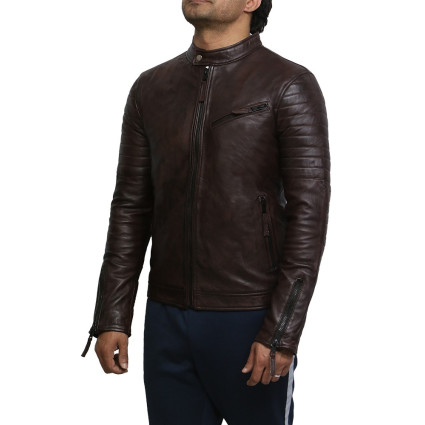 Men's Top Quality Brown Real Leather Vintage Biker Jacket 