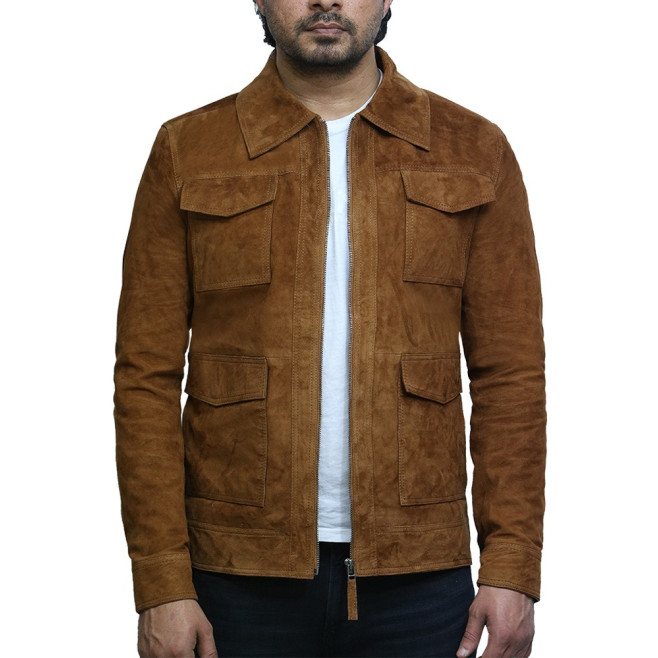 Brandslock Men's Long Tan Goat Leather Suede