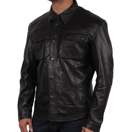 Men’s Black Leather Shirt Jacket - Bristol