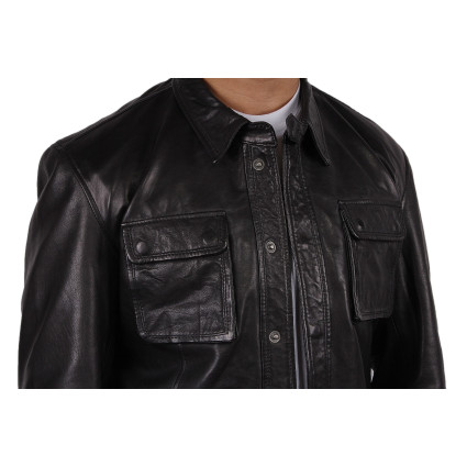 Men’s Black Leather Shirt Jacket - Bristol